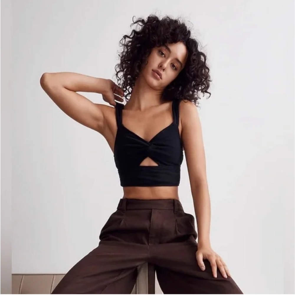 Madewell Black Cutout Knot-Front Crop Top